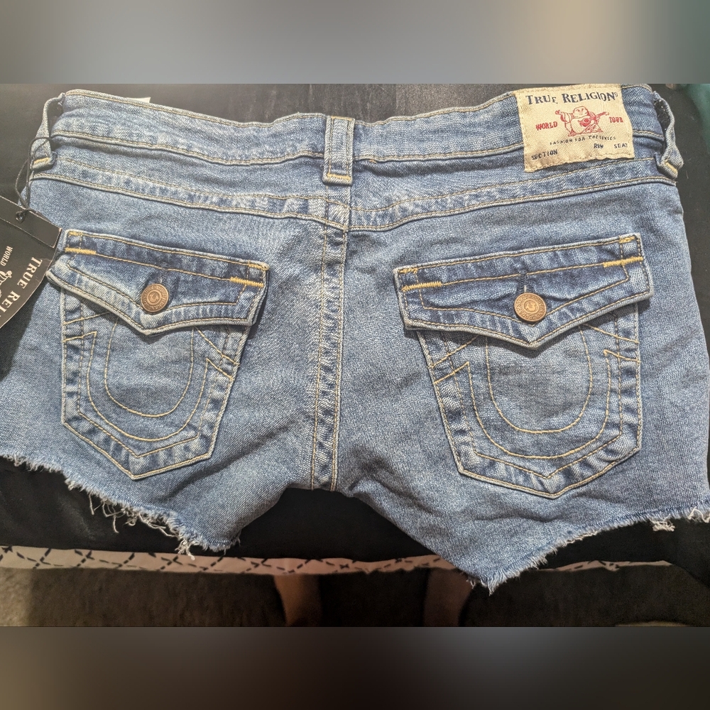 True Religion Blue Jean Shorts JOEY CUT OFF SHORTS